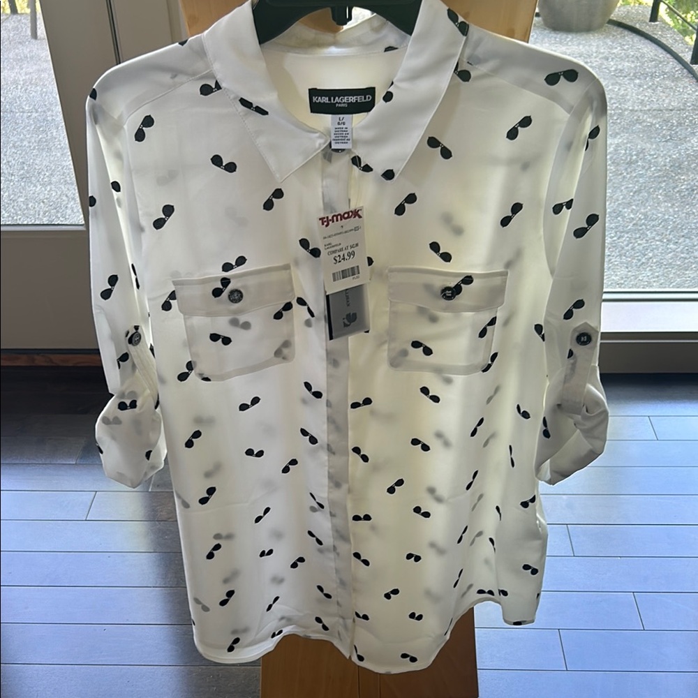 Karl Lagerfeld White Shirt with Black Pattern